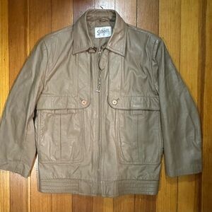 Schott Woman’s Lightweight Tan Bomber Leather Jacket size Medium